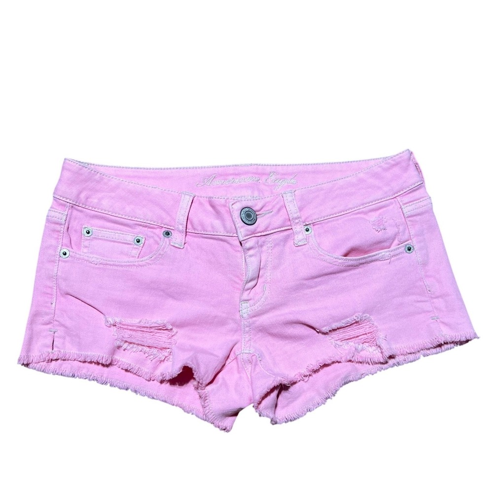 Y2K American Eagle Pink Low Rise Denim Shorts Size4 Coquette Festival Barbiecore